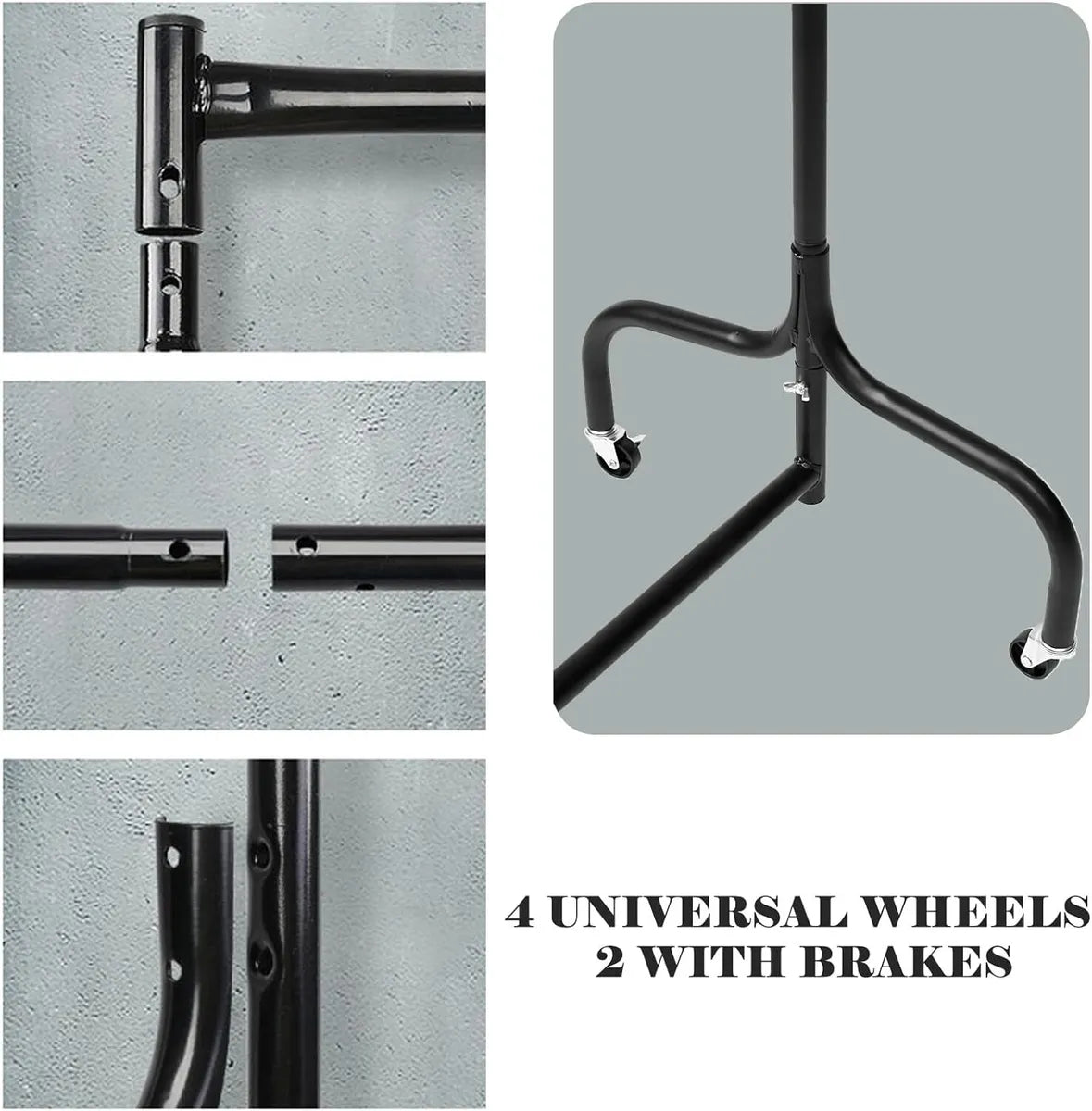 4/5/6ft Heavy Duty Metal Clothes Garment Single Hanging Rail with Wheels Royalcart