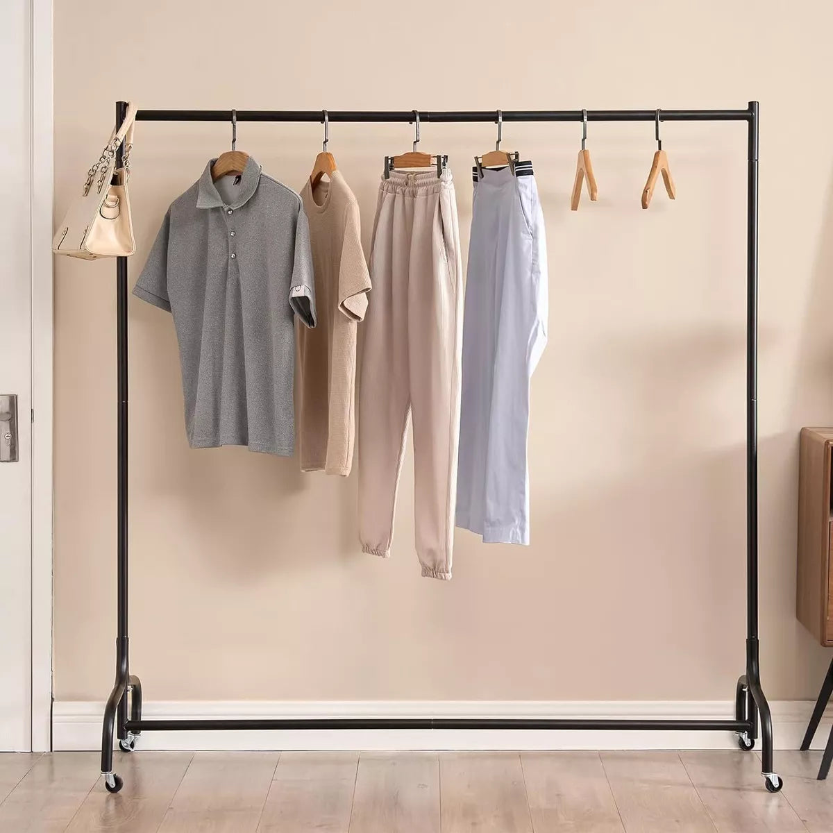 4/5/6ft Heavy Duty Metal Clothes Garment Single Hanging Rail with Wheels Royalcart