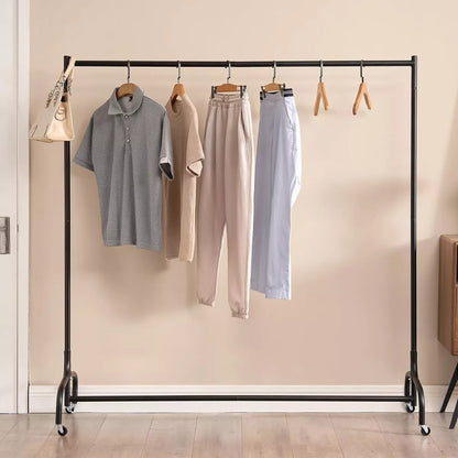 4/5/6ft Heavy Duty Metal Clothes Garment Single Hanging Rail with Wheels Royalcart