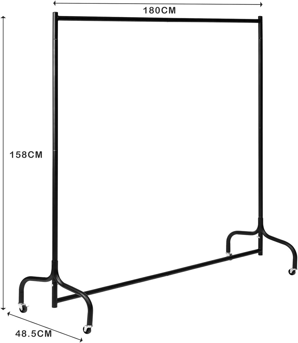 4/5/6ft Heavy Duty Metal Clothes Garment Single Hanging Rail with Wheels Royalcart