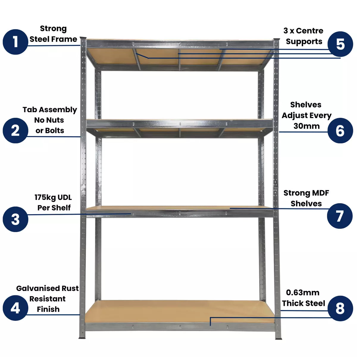 Garage Shelving Boltless Metal Racking Shelf Unit Strong Storage Shelves 175KG 180x90x120cm Royalcart