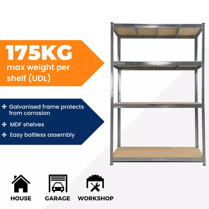 Garage Shelving Boltless Metal Racking Shelf Unit Strong Storage Shelves 175KG 180x90x120cm Royalcart