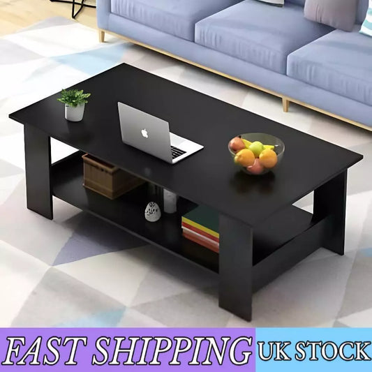 Modern Coffee Table Living Room Tea Side End Desk With Lower Storage Shelf Black Royalcart