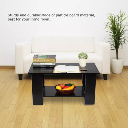 Modern Coffee Table Living Room Tea Side End Desk With Lower Storage Shelf Black Royalcart