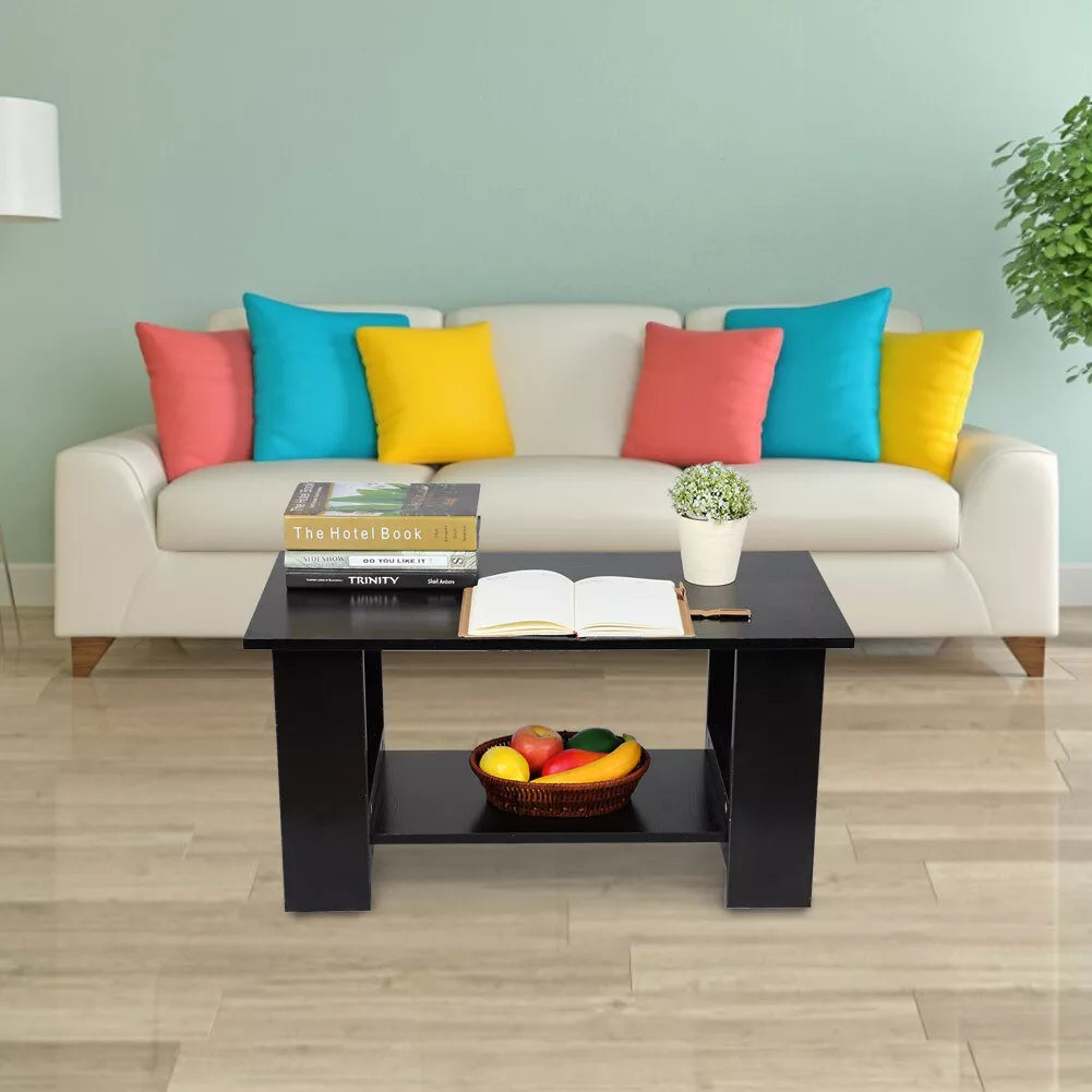 Modern Coffee Table Living Room Tea Side End Desk With Lower Storage Shelf Black Royalcart