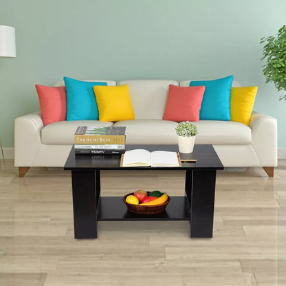 Modern Coffee Table Living Room Tea Side End Desk With Lower Storage Shelf Black Royalcart