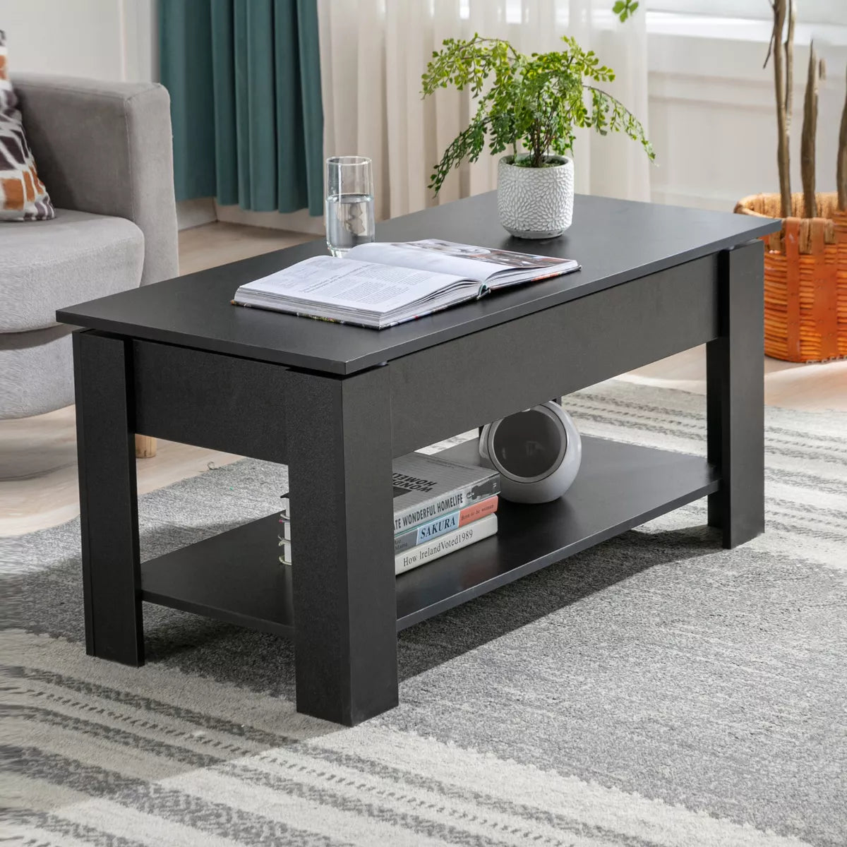 Coffee Table With Storage Lift Top Up Drawer Shelf Wooden Living Room Furniture Royalcart