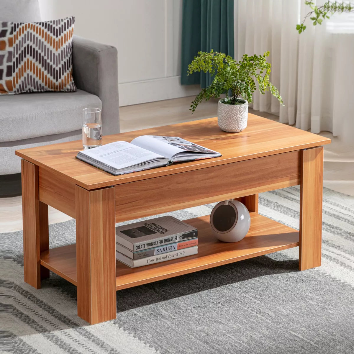 Coffee Table With Storage Lift Top Up Drawer Shelf Wooden Living Room Furniture Royalcart
