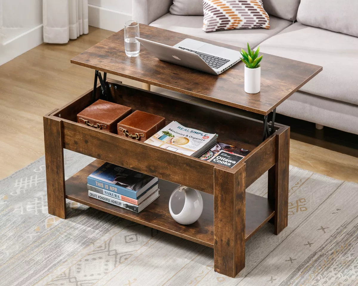 Coffee Table With Storage Lift Top Up Drawer Shelf Wooden Living Room Furniture Royalcart
