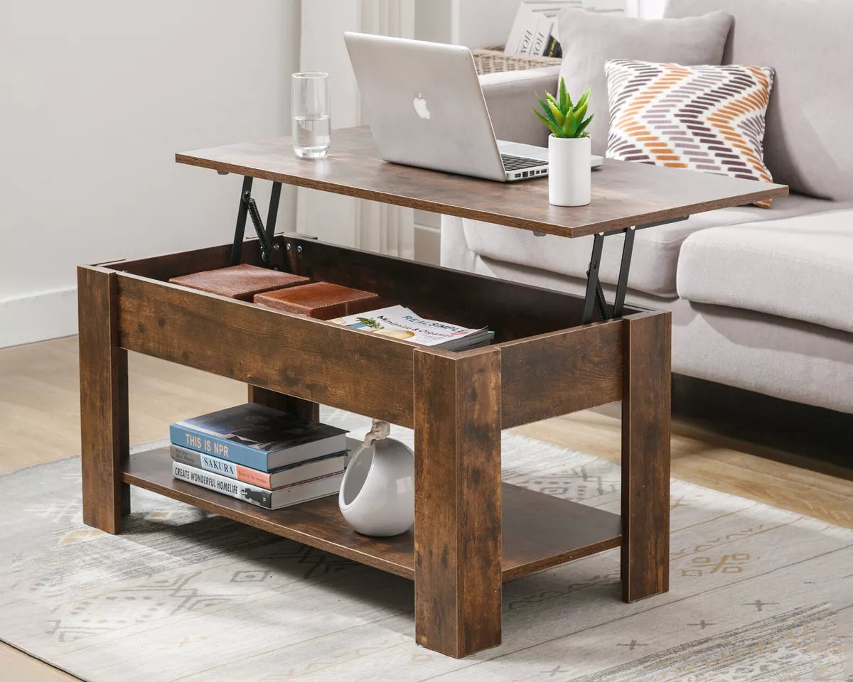 Coffee Table With Storage Lift Top Up Drawer Shelf Wooden Living Room Furniture Royalcart