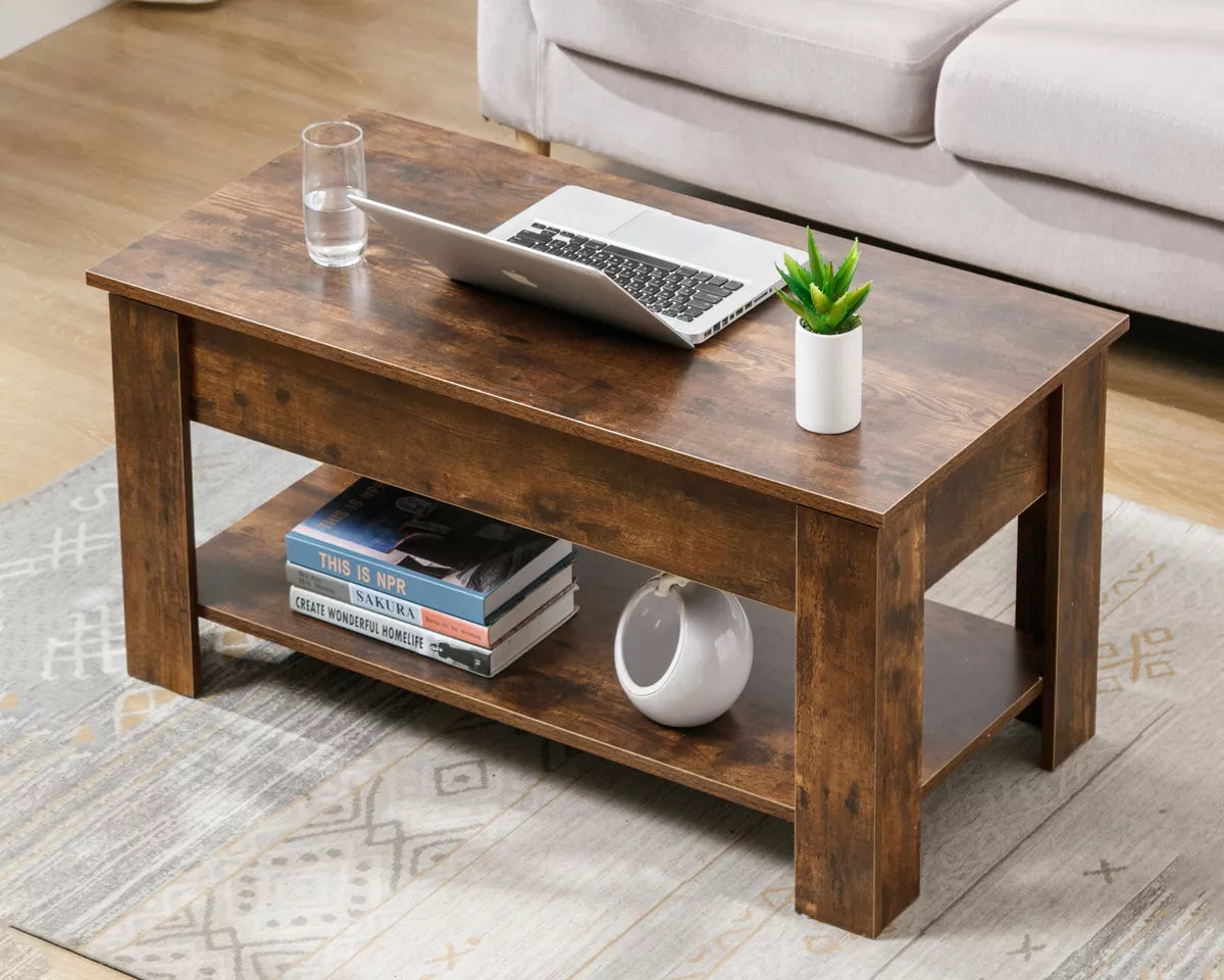 Coffee Table With Storage Lift Top Up Drawer Shelf Wooden Living Room Furniture Royalcart