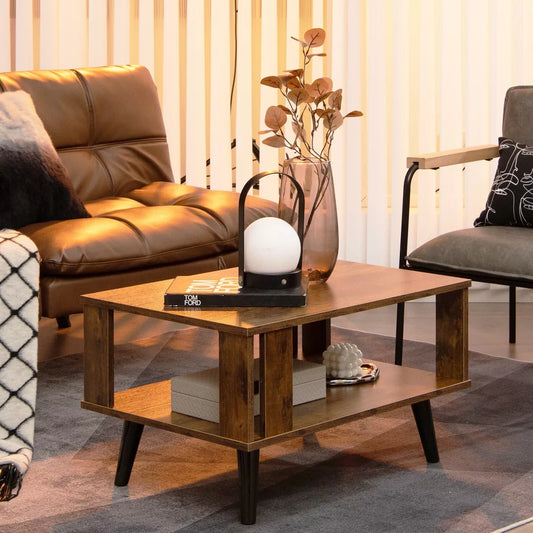 Industrial Coffee Table  2-Tier Wooden Center Table Small Side Table Living Room Royalcart