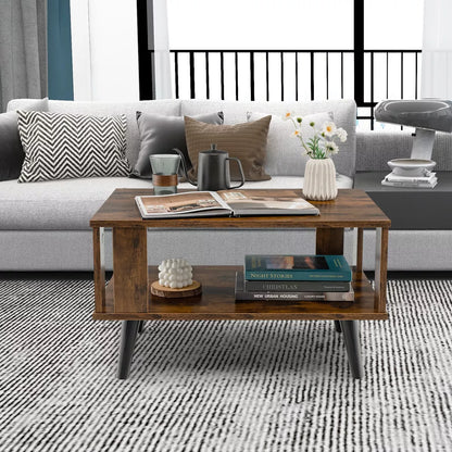 Industrial Coffee Table  2-Tier Wooden Center Table Small Side Table Living Room Royalcart