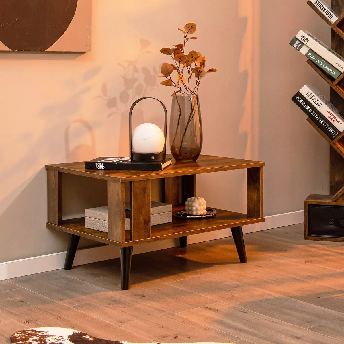 Industrial Coffee Table  2-Tier Wooden Center Table Small Side Table Living Room Royalcart