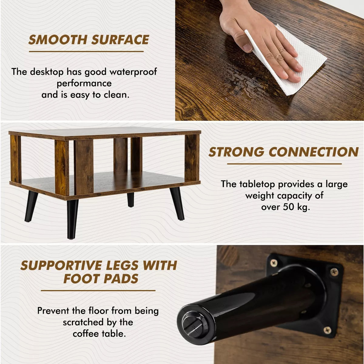 Industrial Coffee Table  2-Tier Wooden Center Table Small Side Table Living Room Royalcart
