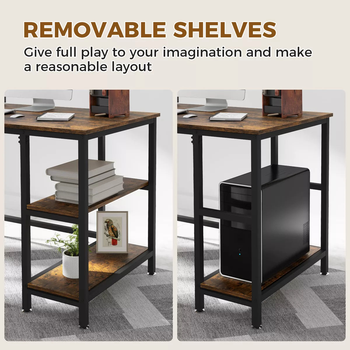 Home Office Desk Computer Desk Writing PC Laptop Workstation Study Table Shelves Royalcart
