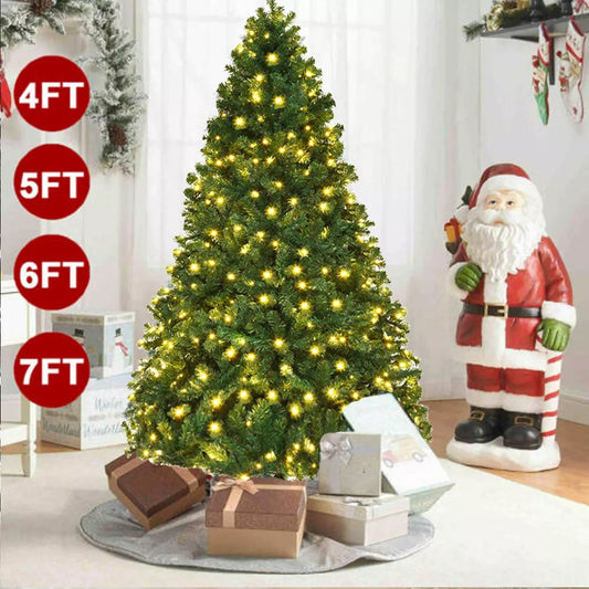 4/5/6/7ft Pre Lit Christmas Tree with LED Lights Bushy Tips Artificial Xmas Tree Royalcart