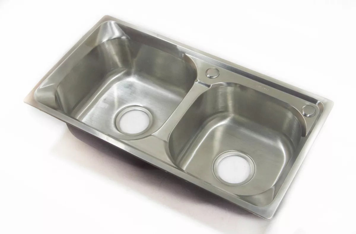 Double Bowl Kitchen Sink Stainless Overmount 72 x 38 cm inc Waste Kit Royalcart