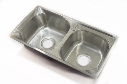 Double Bowl Kitchen Sink Stainless Overmount 72 x 38 cm inc Waste Kit Royalcart