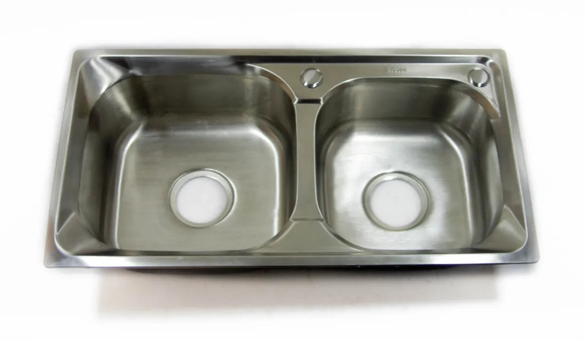 Double Bowl Kitchen Sink Stainless Overmount 72 x 38 cm inc Waste Kit Royalcart
