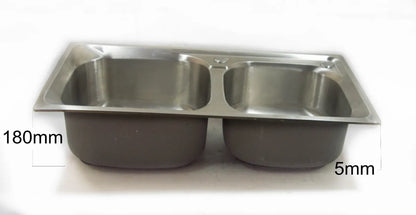 Double Bowl Kitchen Sink Stainless Overmount 72 x 38 cm inc Waste Kit Royalcart