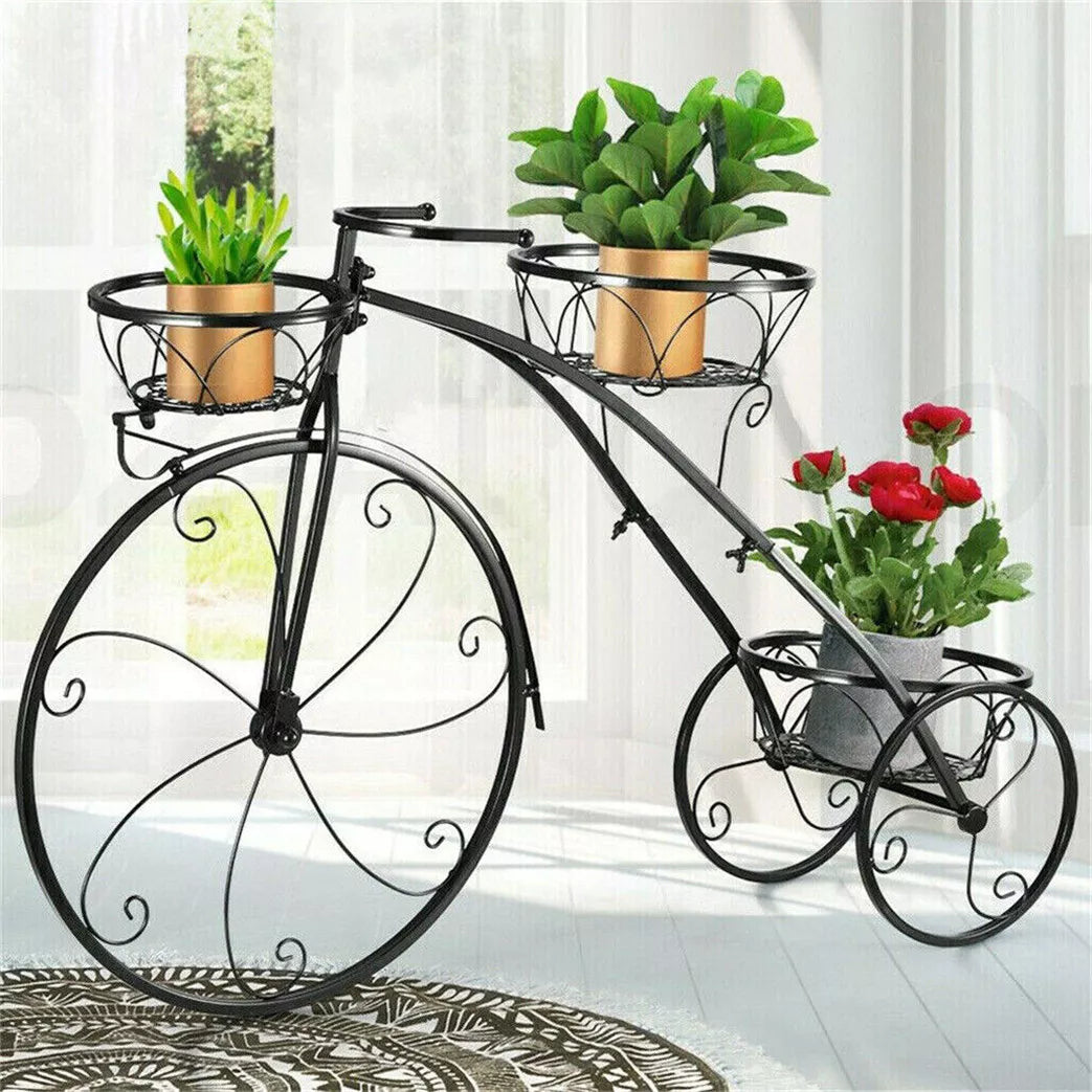 Large Bike Planter Garden Ornament Metal Bicycle Plant Stand with 3 Flower Pots Royalcart