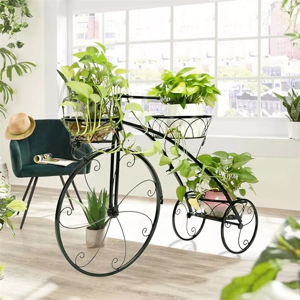 Large Bike Planter Garden Ornament Metal Bicycle Plant Stand with 3 Flower Pots Royalcart