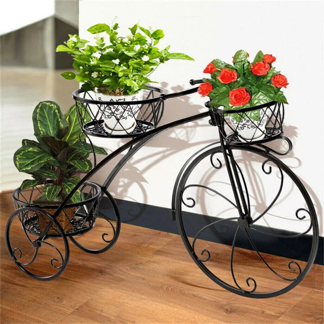 Large Bike Planter Garden Ornament Metal Bicycle Plant Stand with 3 Flower Pots Royalcart