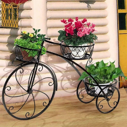 Large Bike Planter Garden Ornament Metal Bicycle Plant Stand with 3 Flower Pots Royalcart