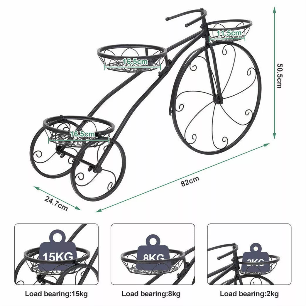 Large Bike Planter Garden Ornament Metal Bicycle Plant Stand with 3 Flower Pots Royalcart