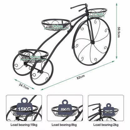 Large Bike Planter Garden Ornament Metal Bicycle Plant Stand with 3 Flower Pots Royalcart