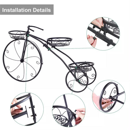 Large Bike Planter Garden Ornament Metal Bicycle Plant Stand with 3 Flower Pots Royalcart