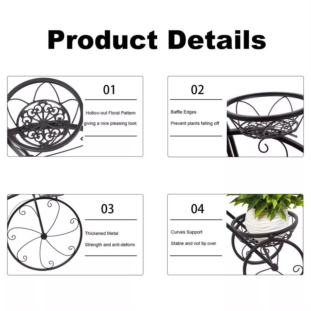 Large Bike Planter Garden Ornament Metal Bicycle Plant Stand with 3 Flower Pots Royalcart