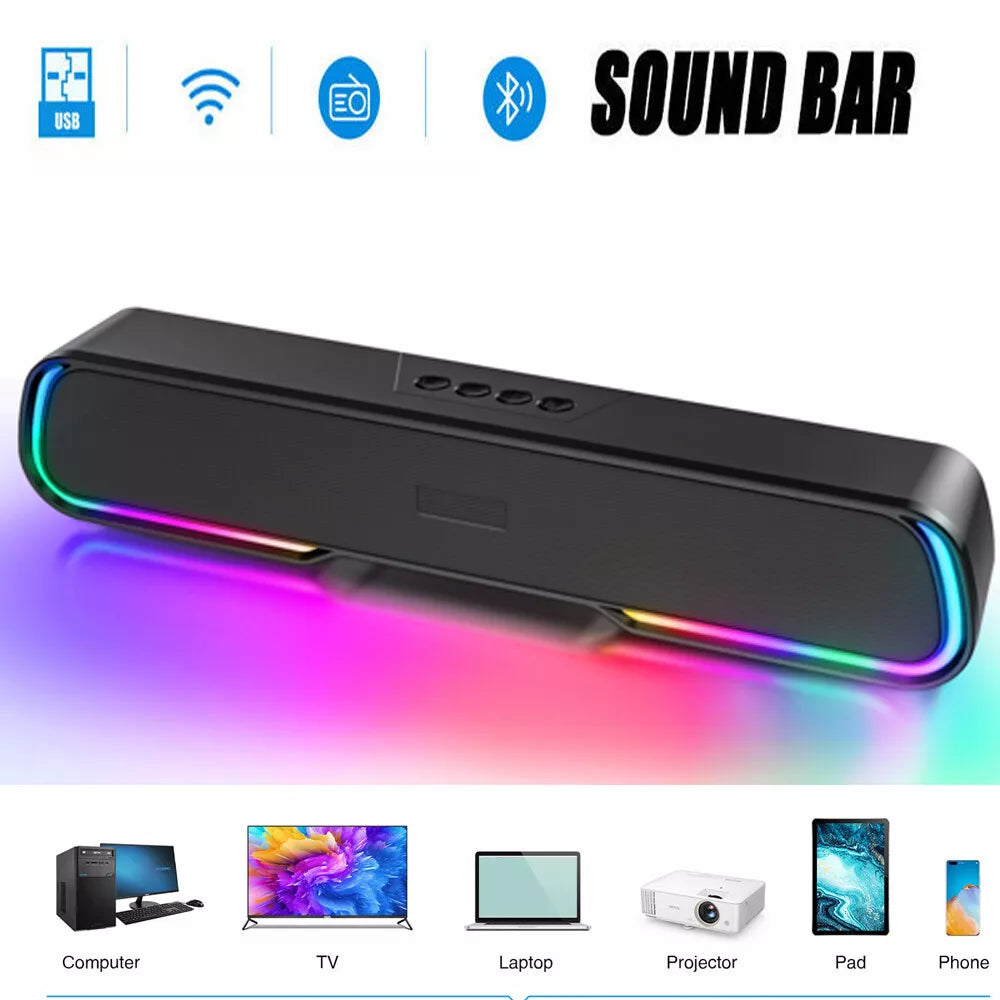 Surround Sound Bar 4 Speaker System Wireless BT Subwoofer TV Home Theater Royalcart