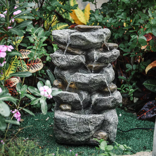 Electric Water Fountain Garden Patio Stone Statue Ornaments With LED Lights Royalcart