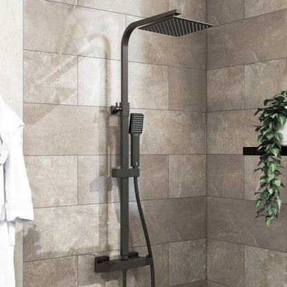 Matte Black Bathroom Exposed Shower Mixer Twin Head Shower Kit Large Square Bar Set Royalcart