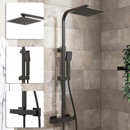 Matte Black Bathroom Exposed Shower Mixer Twin Head Shower Kit Large Square Bar Set Royalcart