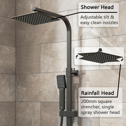 Matte Black Bathroom Exposed Shower Mixer Twin Head Shower Kit Large Square Bar Set Royalcart