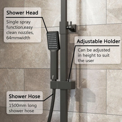 Matte Black Bathroom Exposed Shower Mixer Twin Head Shower Kit Large Square Bar Set Royalcart