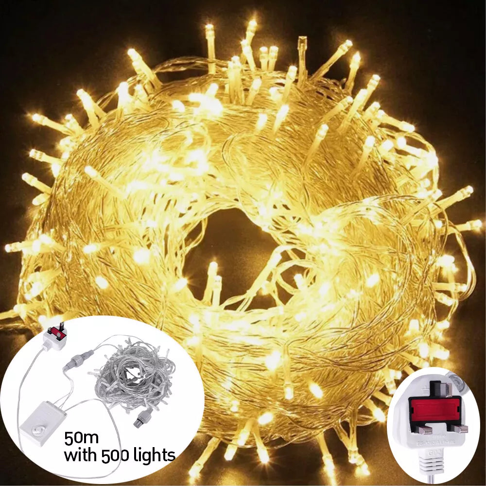 Fairy String Lights 10-50m Mains Plug In Christmas Tree Indoor & Outdoor Remote Royalcart