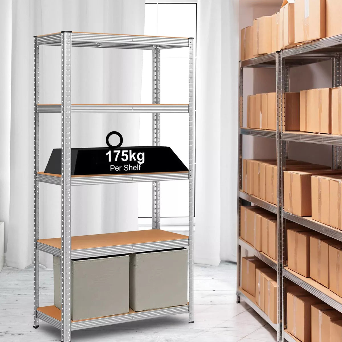 Warehouse 5 Tier Racking Shelf Heavy Duty Steel Garage Shelving Unit Garden Shed Shelving, 2 sizes Royalcart