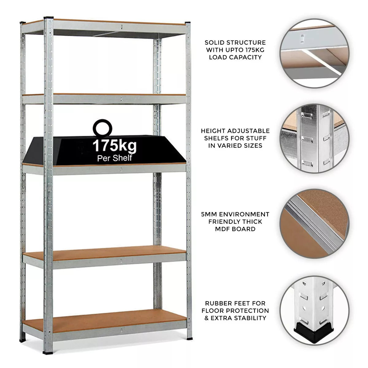 Warehouse 5 Tier Racking Shelf Heavy Duty Steel Garage Shelving Unit Garden Shed Shelving, 2 sizes Royalcart
