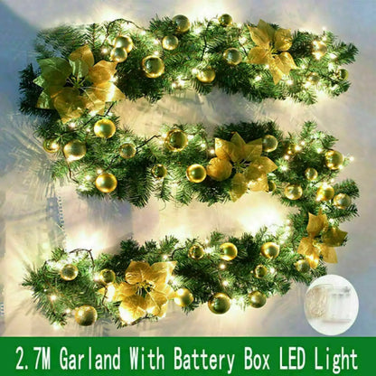 9FT Pre Lit Christmas Garland LED Lights Wreath Xmas Decorations Christmas Balls