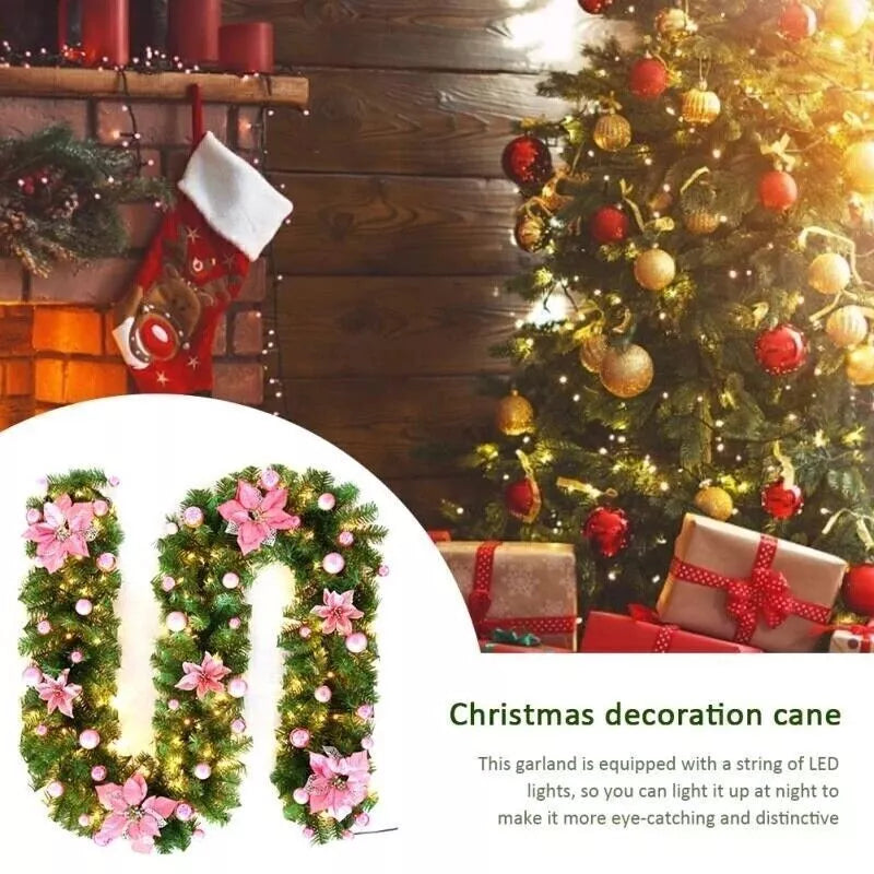 9FT Pre Lit Christmas Garland LED Lights Wreath Xmas Decorations Christmas Balls