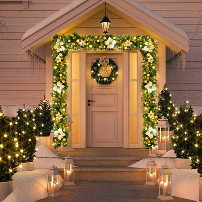 9FT Pre Lit Christmas Garland LED Lights Wreath Xmas Decorations Christmas Balls