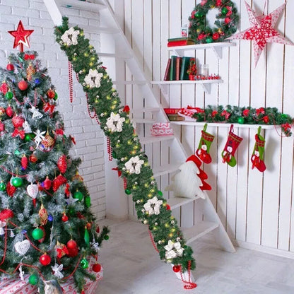 9FT Pre Lit Christmas Garland LED Lights Wreath Xmas Decorations Christmas Balls