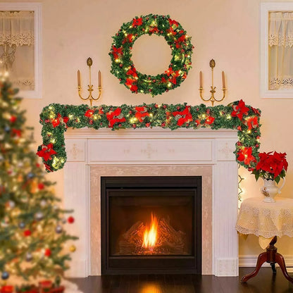 9FT Pre Lit Christmas Garland LED Lights Wreath Xmas Decorations Christmas Balls