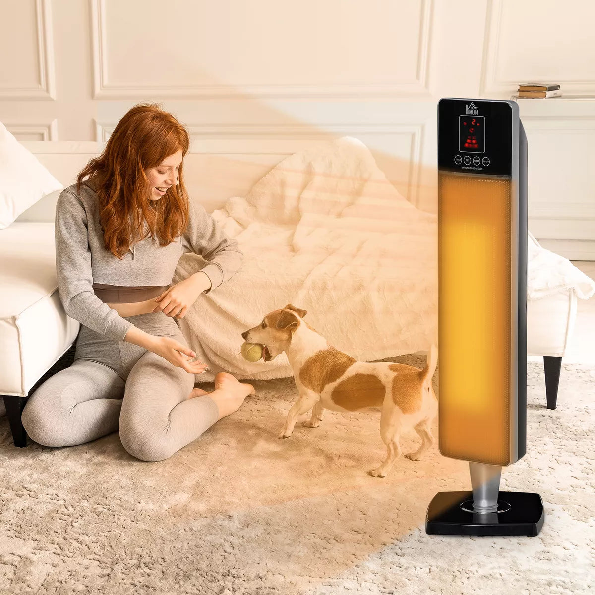 Indoor Space Heater Oscillating Ceramic Heater w/ Adjustable Modes 1000W/2000W