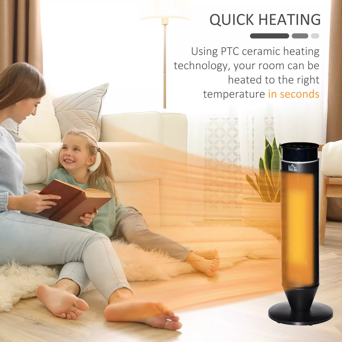 Tower Indoor Space Electric Heater w/ 42° Oscillation Remote Control Timer