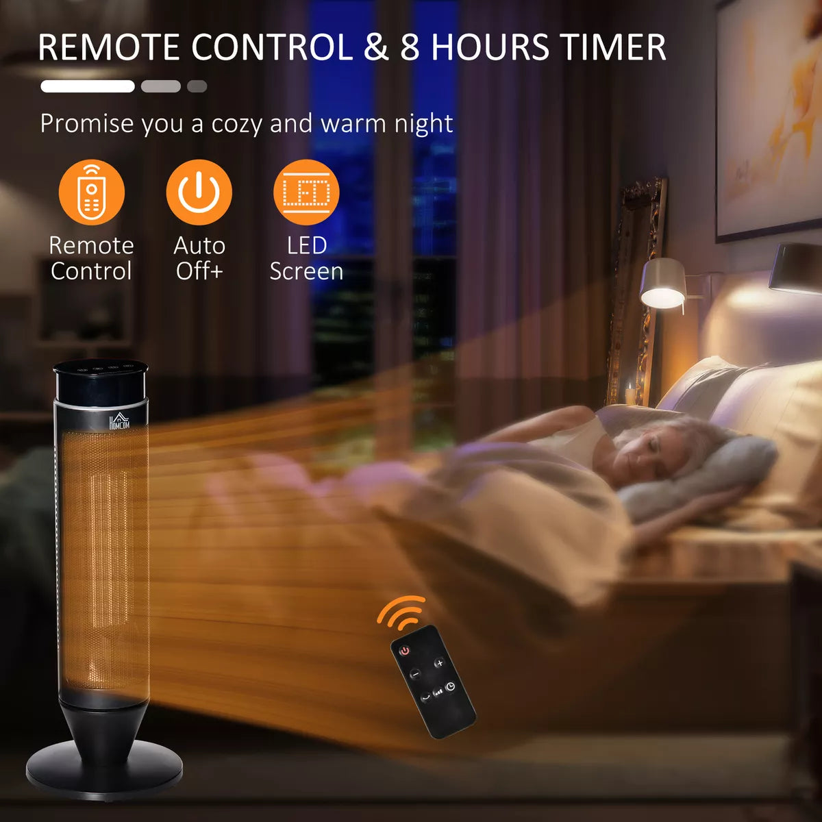 Tower Indoor Space Electric Heater w/ 42° Oscillation Remote Control Timer